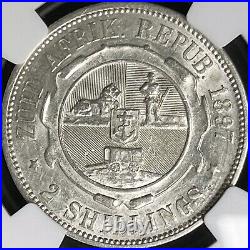 SOUTH AFRICA. 1897, 2 Shillings, Silver NGC AU ZAR, RARE