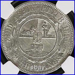 SOUTH AFRICA. 1897, 2 Shillings, Silver NGC AU ZAR, RARE