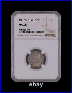 SOUTH AFRICA. 1897, 6 Pence, Silver NGC MS60 ZAR