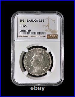SOUTH AFRICA. 1951, 2.5 Shillings, Silver NGC PF65 KGVI, Crowned Shield Rare