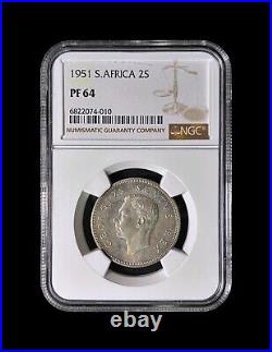SOUTH AFRICA. 1951, 2 Shillings, Silver NGC PF64 KGVI, Shield? Toned Rare
