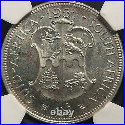SOUTH AFRICA. 1951, 2 Shillings, Silver NGC PF64 KGVI, Shield? Toned Rare