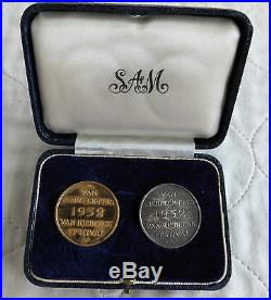 SOUTH AFRICA 1952 VAN RIEBEECK 1/2oz 22CT GOLD & SILVER 2 MEDAL BOXED SAM SET