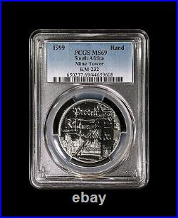 SOUTH AFRICA. 1999, 1 Rand, Silver PCGS MS69 Top Pop? Mining, Johannesburg