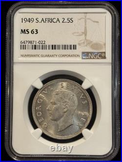 SOUTH AFRICA 2-1/2 Shillings 1949 KM#39.1 Mintage 1,891, NGC MS63 UNC RARE. D1