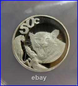 SOUTH AFRICA 50 Cents 2004 2.27 Oz Silver NGC PF67 DCAM Wildlife Leopard