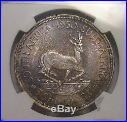 SOUTH AFRICA 5 Shillings 1950 Silver NGC PF66 Rainbow toned only 500 minted Rare