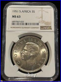SOUTH AFRICA 5 Shillings 1951, NGC MS 63 Ch UNC / BU, Low Mintage 363,000. X4