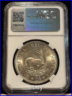 SOUTH AFRICA 5 Shillings 1951, NGC MS 63 Ch UNC / BU, Low Mintage 363,000. X4