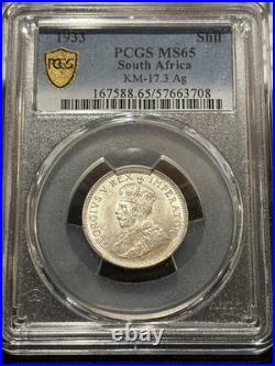 SOUTH AFRICA Shilling 1933, PCGS MS65 Gem UNC / BU, Full Luster, KGV, Rare. K6