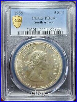 Scarce Proof Silver 1958 South Africa 5 Shillings PCGS PR64