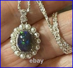 Semi Black Opal Subtle Flash 9x7mm Pearl 925 Sterling Silver Pendant Necklace