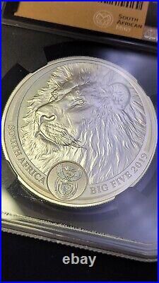 Set Of 2 2019 S. Africa 5 Rand Silver Big 5 Lion & Elephant NGC MS70
