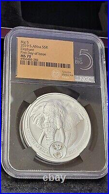 Set Of 2 2019 S. Africa 5 Rand Silver Big 5 Lion & Elephant NGC MS70
