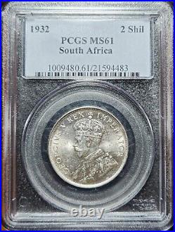 Silver 1932 South Africa 2 Shillings PCGS MS61