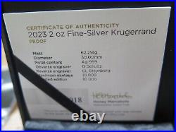 Silver 2023 South Africa 2 oz Krugerrand 50mm. 999 SILVER PROOF IN CASE
