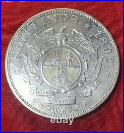 South Africa 1892 5 Shilling Double Shaft 4,327 Minted, Silver, AU Old Mount