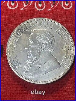 South Africa 1892 5 Shilling Double Shaft 4,327 Minted, Silver, AU Old Mount