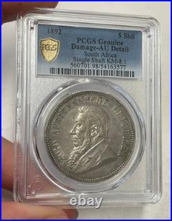 South Africa 1892 Large Silver 5 Shillings (PCGS AU Detail)