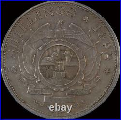 South Africa 1892 Silver 5 Shillings KM#8.1 Single Shaft PCGS AU58