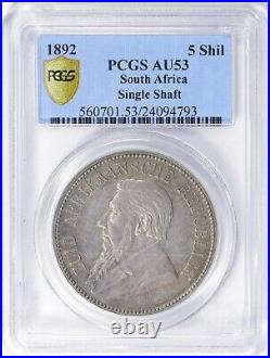 South Africa 1892 Silver 5 Shillings Single Shaft KM-8.1 PCGS AU-53
