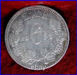 South Africa, 1893 6 Pence, KM4, silver, Extremely Fine, 7-2