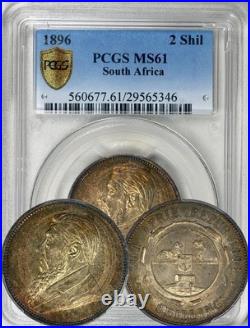 South Africa 1896 2 Shillings PCGS MS-61. Toning