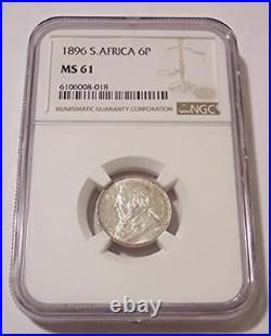 South Africa 1896 Silver 6 Pence MS61 NGC