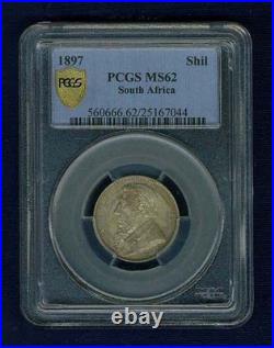 South Africa 1897 1 Shilling Silver Coin Pcgs Certified Uncirculated Ms-62