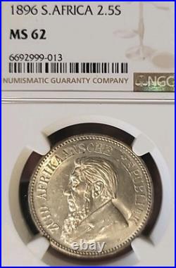 South Africa 1897 2 1/2 Shillings Rare Superb Gem NGC 62PQ Luster/Sharp LV