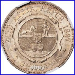 South Africa 1897 2 Shillings Silver Coin, Uncirculated, Certified Pcgs Ms61