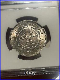 South Africa, 1897 Silver 2 Shillings, NGC MS62, Scarce in Mint State