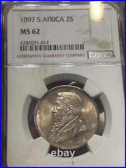 South Africa, 1897 Silver 2 Shillings, NGC MS62, Scarce in Mint State