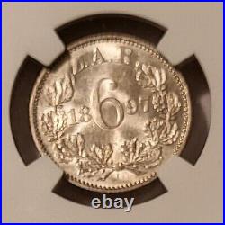 South Africa 1897 Silver 6 Pence MS62 NGC