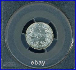 South Africa 1897 Six Pence Silver Coin Certified Pcgs Choice Uncirculated Ms-63