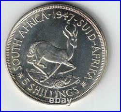 South Africa 1947 Five Shilling George VI Proof Silver Coin Springbok