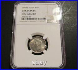 South Africa 1949 6 Pence Six Pence Graded NGC Silver uncirculated Details Coin