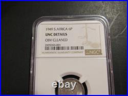 South Africa 1949 6 Pence Six Pence Graded NGC Silver uncirculated Details Coin