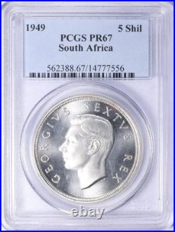 South Africa 1949 Silver 5 Shillings PCGS Proof-67 (Toned) RARE! 