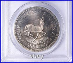 South Africa 1949 Silver 5 Shillings PCGS Proof-67 (Toned) RARE! 