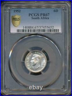 South Africa, 1952 6 Pence, George VI (Silver) PCGS PR67 (Proof)