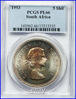 South Africa 1953 5S 5 Shilling QE2 PCGS Proof-Like 66 Subtle Toning