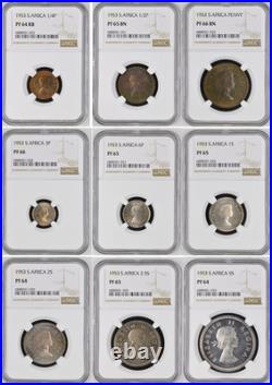 South Africa 1953 9 coin Proof Set 1/4p to Silver 5S NGC Graded Proof