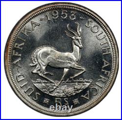 South Africa, 1953 Elizabeth II Five Shillings, 5 Shillings. PCGS PL 66