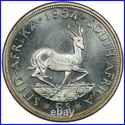 South Africa, 1954 Elizabeth II Five Shillings, 5 Shillings. PCGS PL 66. Crown