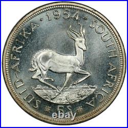 South Africa, 1954 Elizabeth II Five Shillings, 5 Shillings. PCGS PL 66. Crown