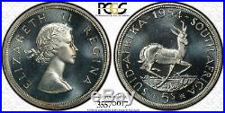 South Africa, 1954 Elizabeth II Five Shillings, 5 Shillings. PCGS PR 66. Cameo