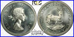 South Africa, 1954 Elizabeth II Five Shillings. PCGS PL 65. 5 Shillings, Crown