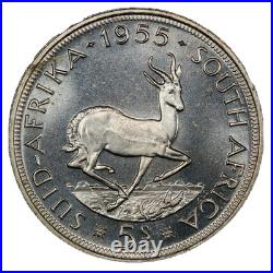 South Africa, 1955 Elizabeth II Five Shillings, 5 Shillings PCGS PL 66 Crown