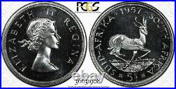 South Africa, 1957 Elizabeth II Five Shillings, 5 Shillings, PCGS PR 66, Crown